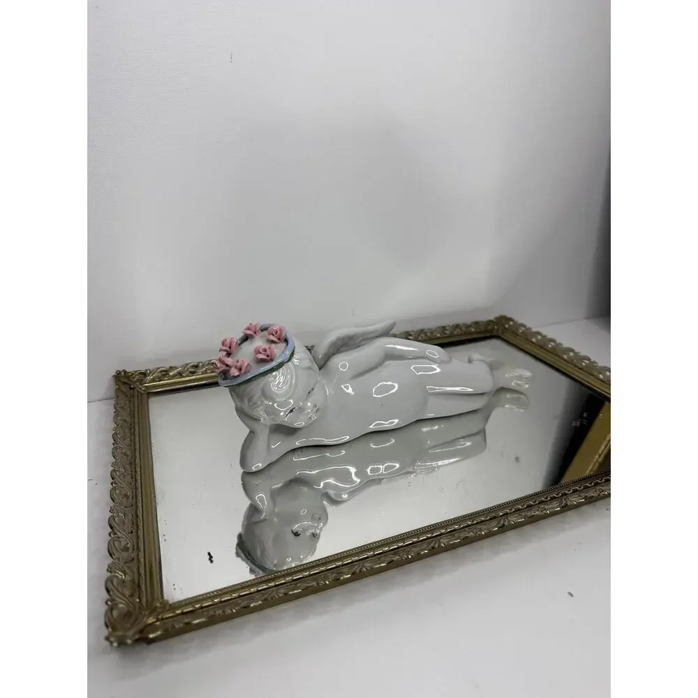 Vintage Porcelain Angel Figurine – Small White Cherub with Floral Crown, 4”